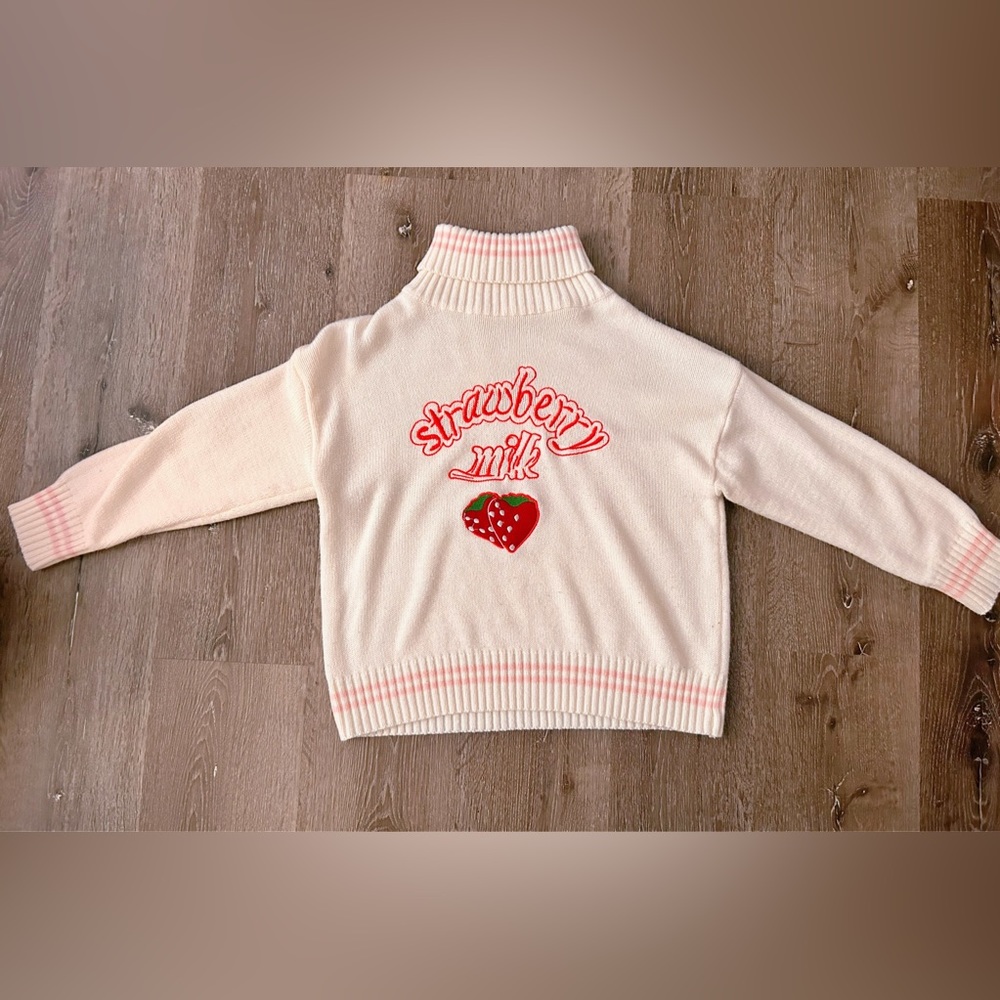 Strawberry Milk Knitted Turtleneck Sweater - White (One Size)